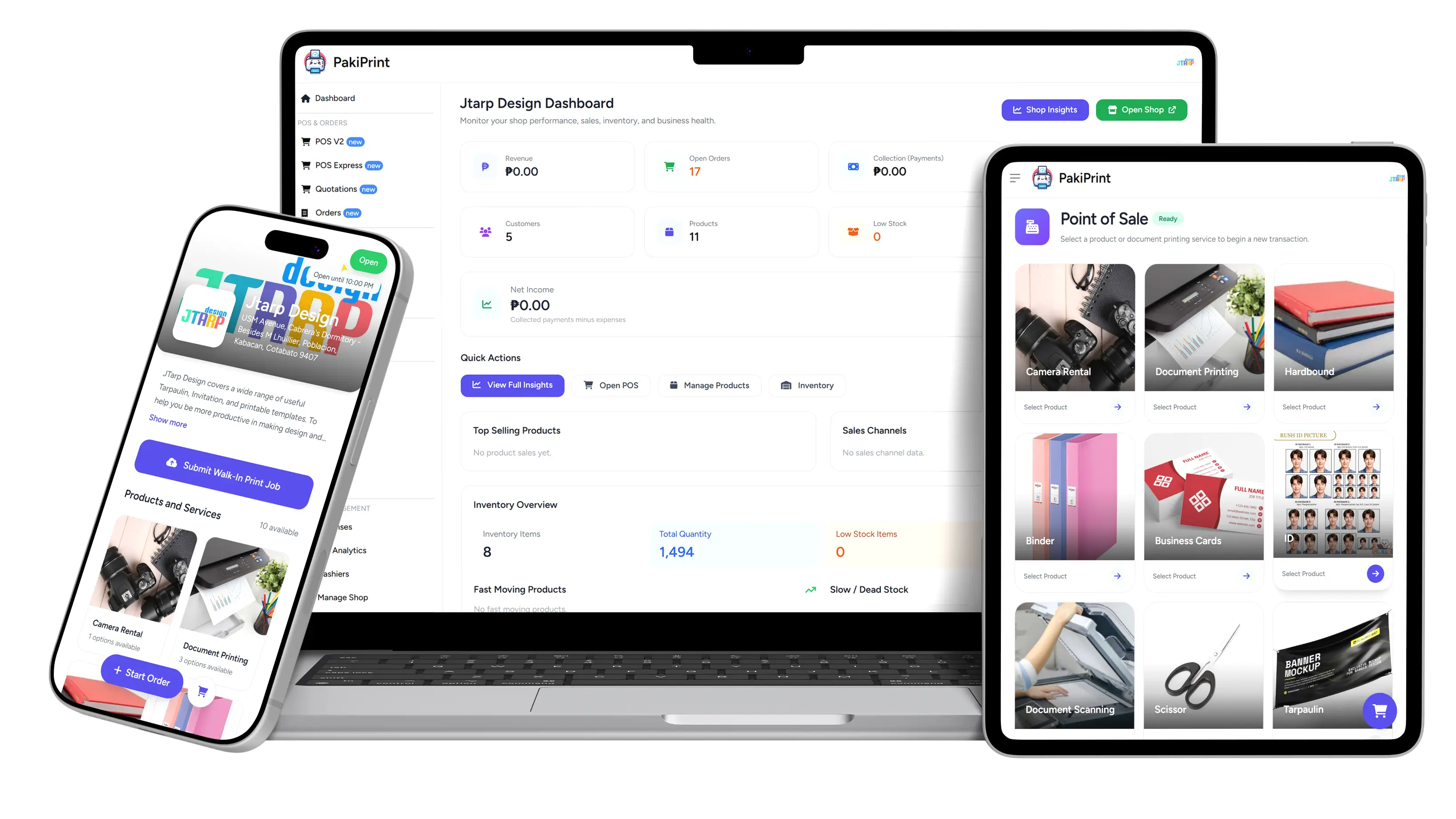 PakiPrint Dashboard, POS, and Website